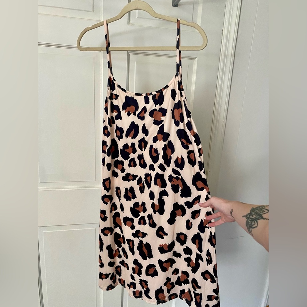 Shein Curve Cheetah Print Spaghetti Strap Mini Dress